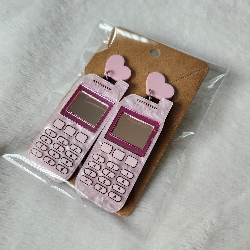 90s Pink Cell Phone Earrings - Picture 7 of 7